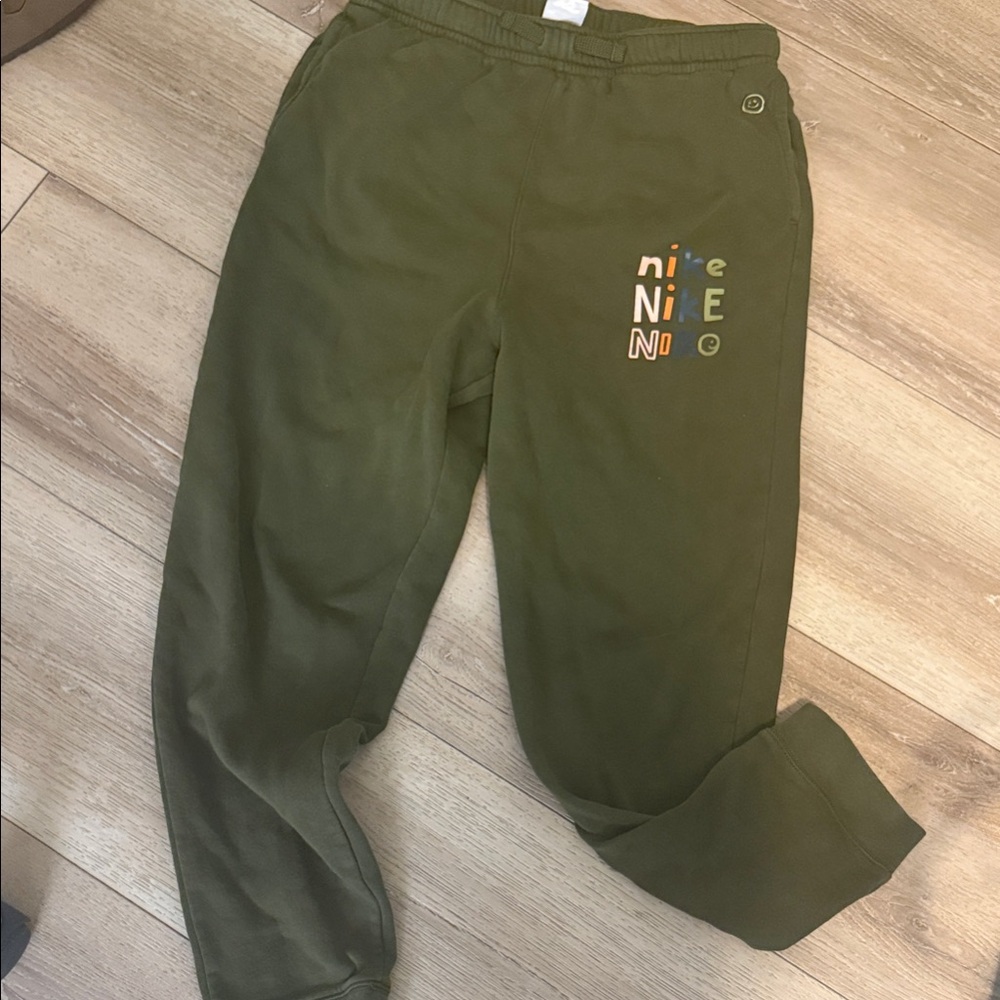 Nike Dark Green Sweatpants with Multicolor Logo